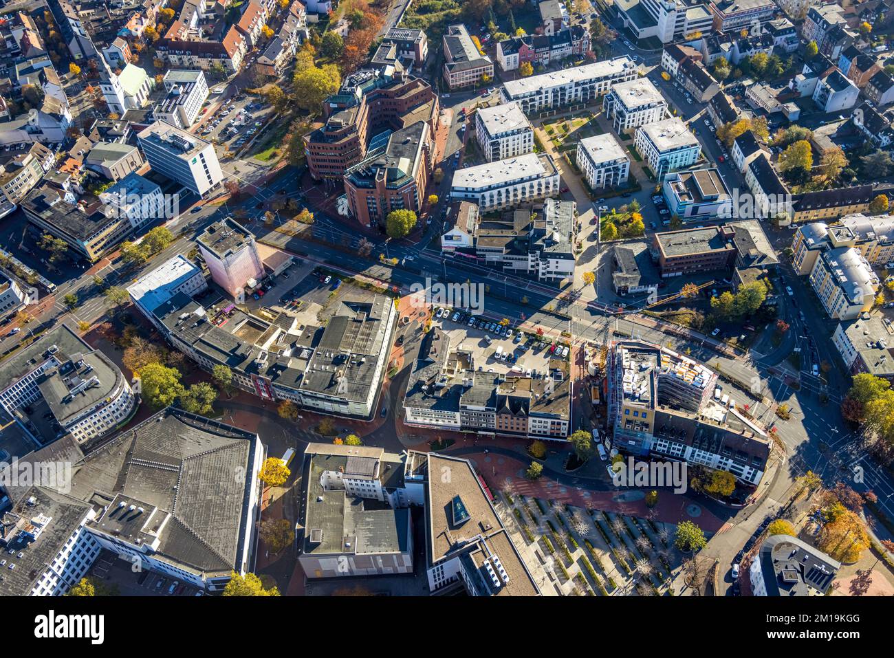 Vista aerea, City Neue Bahnhofstraße e Westentorbunker, Mercure Hotel Hamm e condomini come ville nel quartiere Mitte di Hamm, nella zona della Ruhr Foto Stock