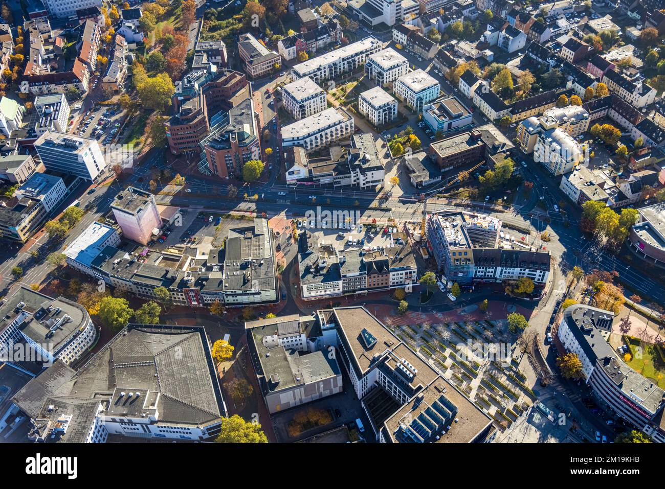 Vista aerea, City Neue Bahnhofstraße e Westentorbunker, Mercure Hotel Hamm e condomini come ville nel quartiere Mitte di Hamm, nella zona della Ruhr, No Foto Stock