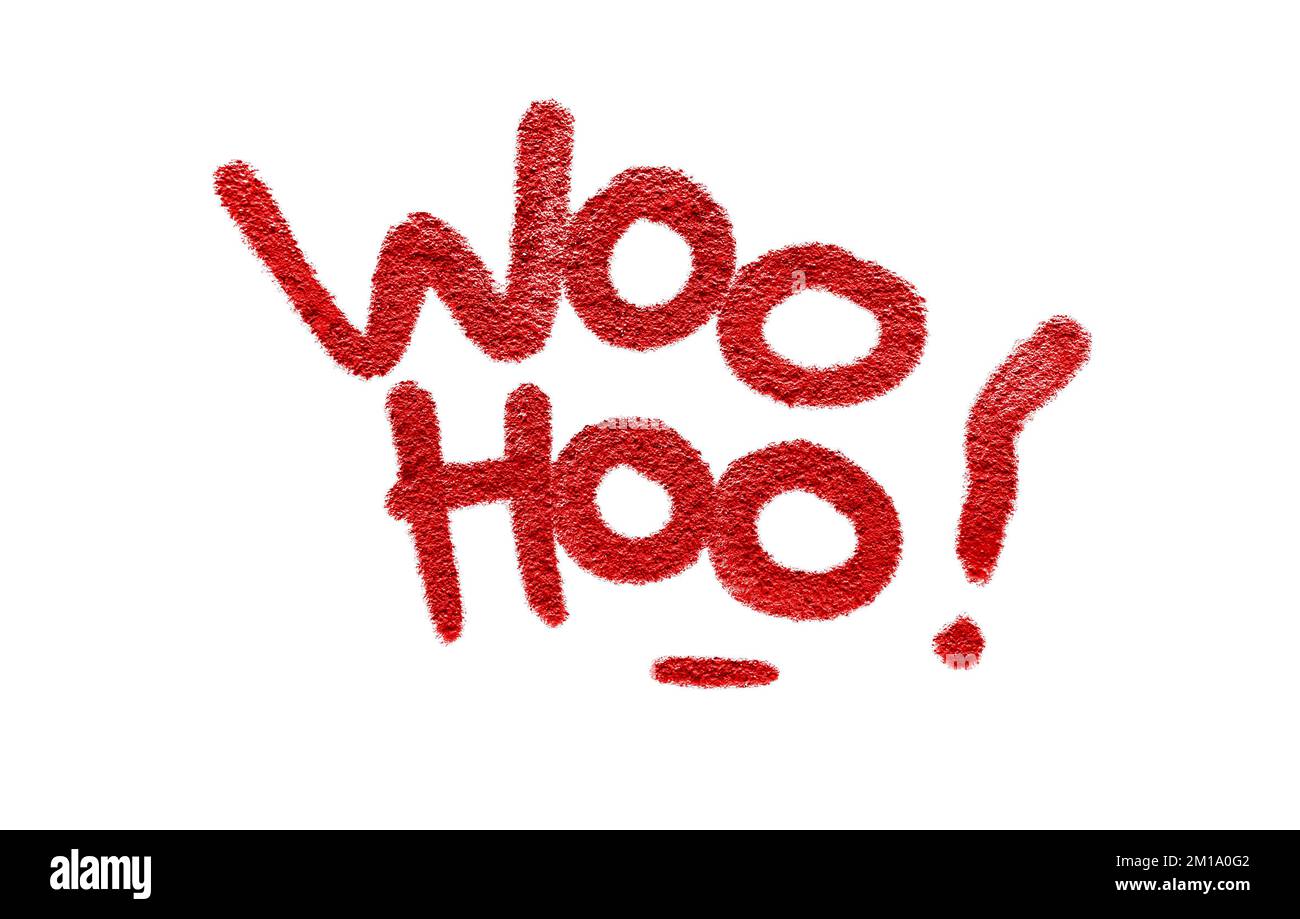 Woo Hoo grida scritta in stile graffiti con texture ruvida isolata su sfondo bianco Foto Stock