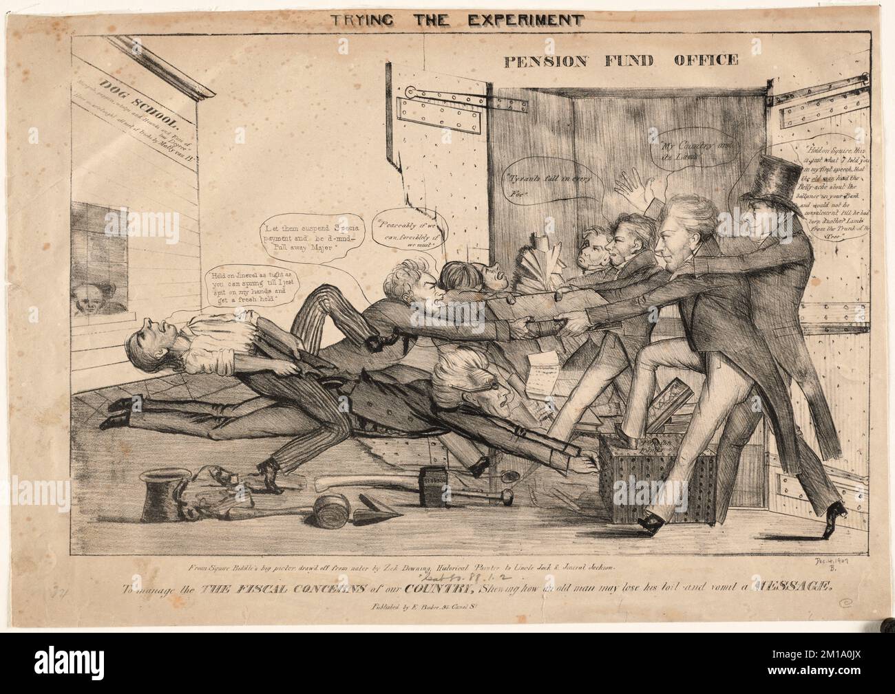 Provare l'esperimento , Politica economica, Presidenti, politici, abbraccio di guerra, Jackson, Andrew, 1767-1845, Clay, Henry, 1777-1852, Bank of the United States 1816-1836, Biddle, Nicholas, 1786-1844 Foto Stock