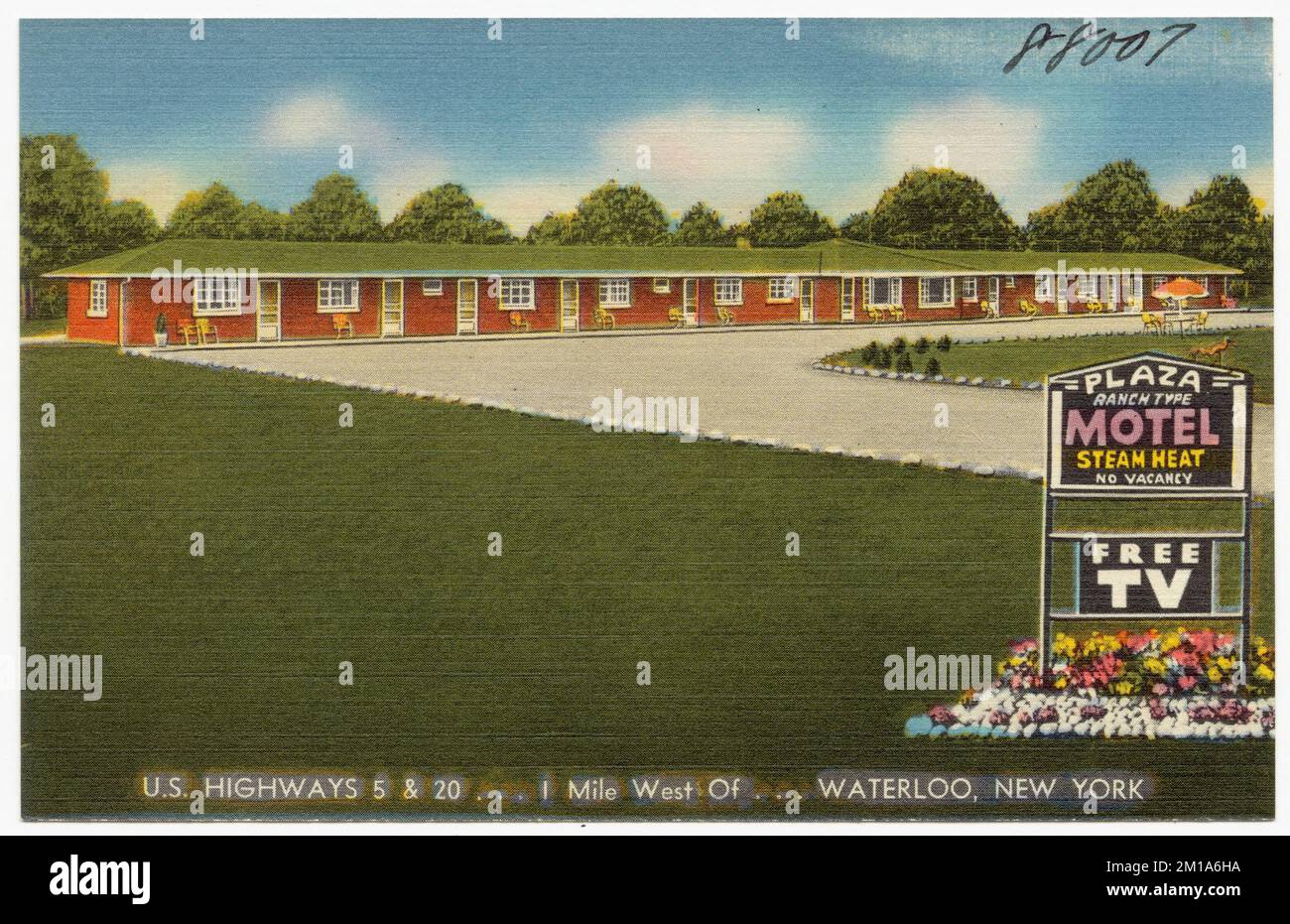 U. S. autostrade 5 & 20, 1 miglio ad ovest di Waterloo, New York, Motel, Tichnor Brothers Collection, cartoline degli Stati Uniti Foto Stock
