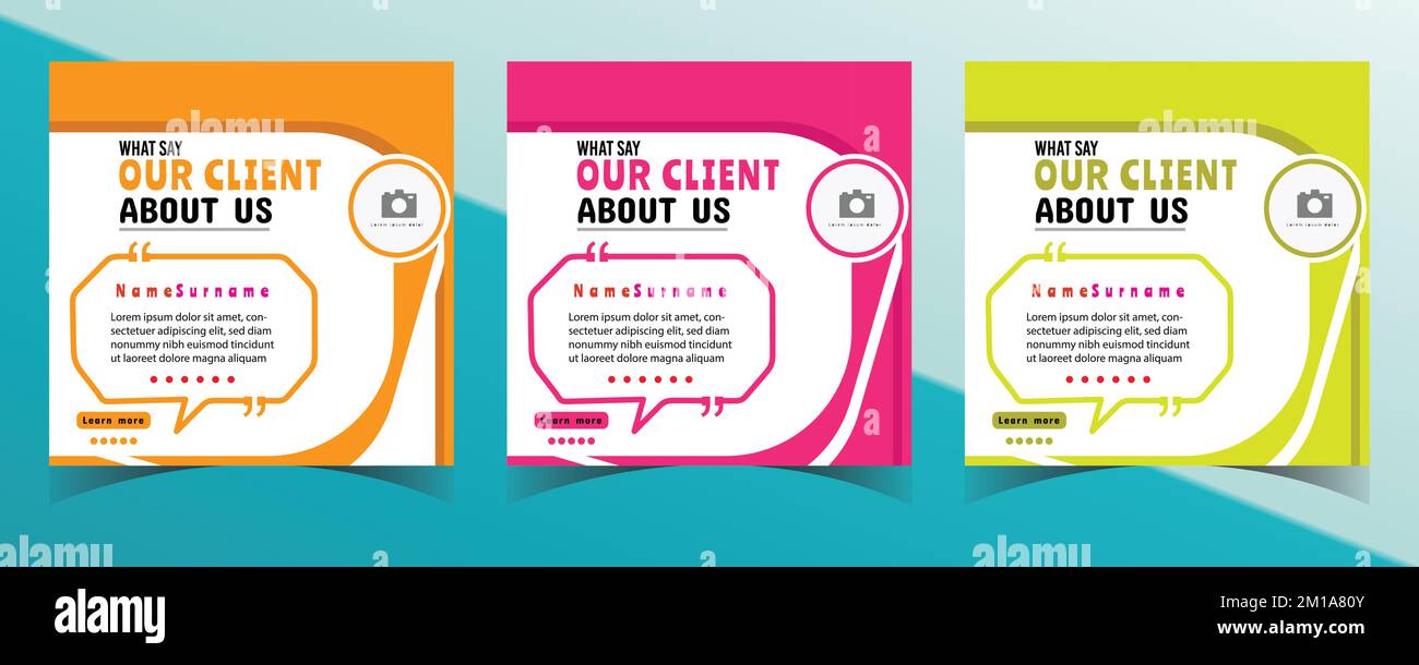 Testimonianze dei clienti moderne e creative sui social media post design analisi del feedback del servizio clienti Illustrazione Vettoriale