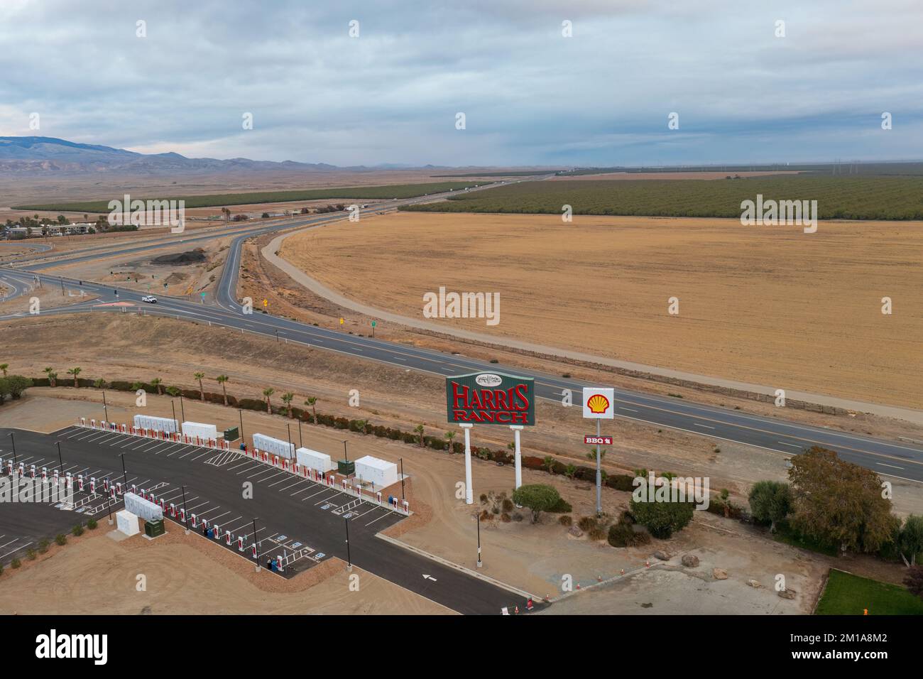 Cartello d'ingresso Harris Ranch. Foto Stock