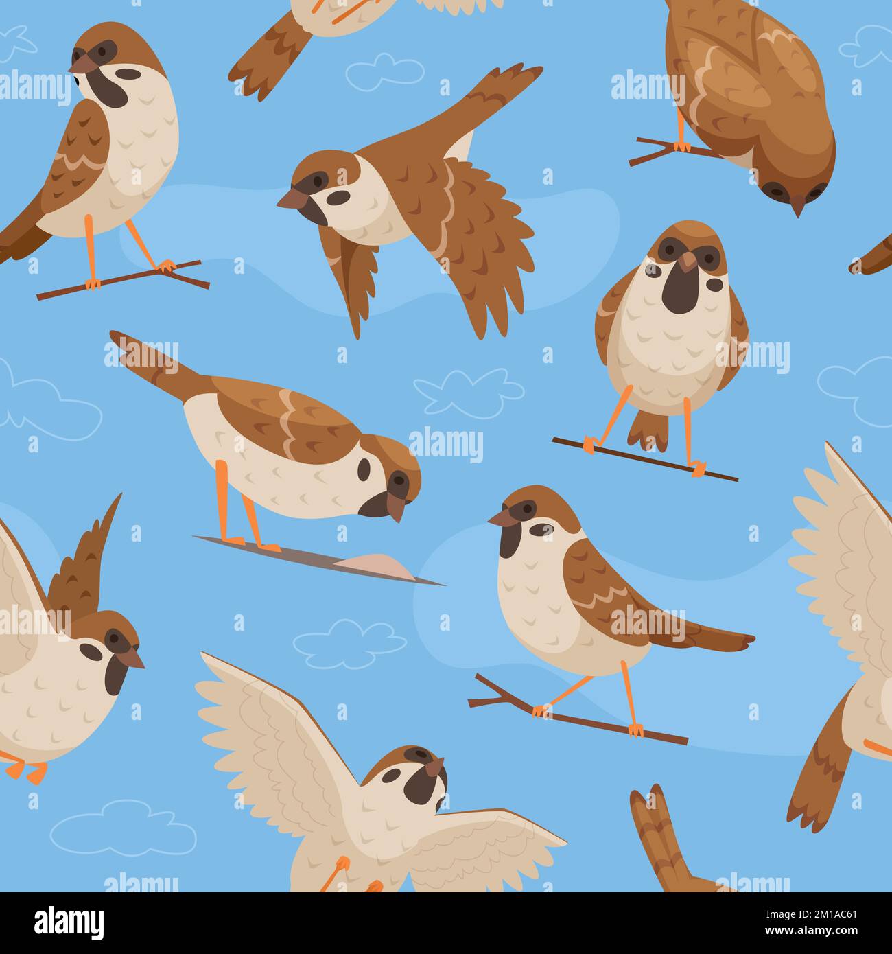 Schema dei passeri. Progetto di design tessile con volo chrisp movimento uccelli modello esatto vettore senza cuciture Illustrazione Vettoriale