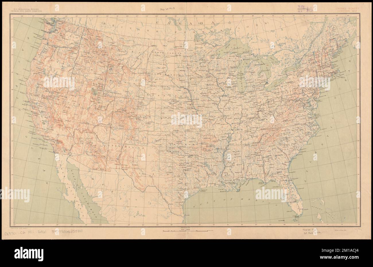 Mappa del contorno degli Stati Uniti , Stati Uniti, Mappe Norman B. Leventhal Map Center Collection Foto Stock