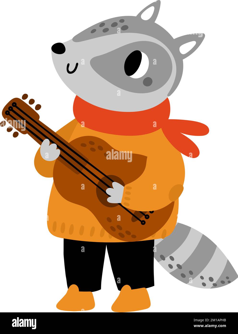 Carino racoon suona la chitarra. Personaggio musicale divertente Illustrazione Vettoriale