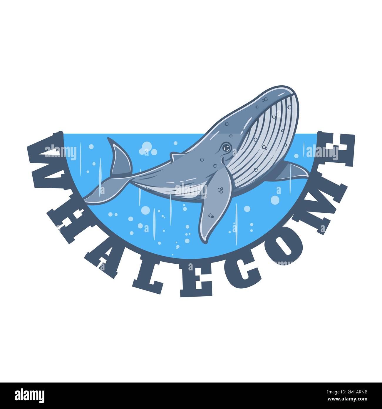 Whalecome, disegno di citazione di tipografia divertente. Illustrazione Vettoriale