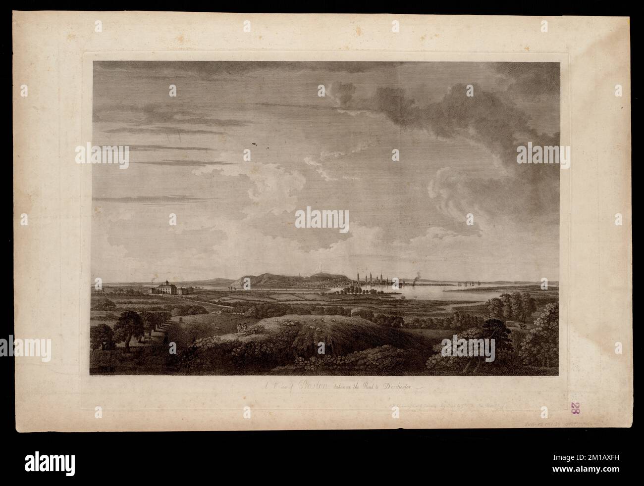 Una veduta di Boston sulla strada per Dorchester, Boston Mass., opere pittoriche, prime opere al 1800, Boston Harbor Mass., opere pittoriche, prime opere al 1800, Roxbury Boston, Mass., opere pittoriche, prime opere al 1800, Eustis, William, 1753-1825, Shirley, William, 1694-1771 Norman B. Leventhal Map Center Collection Foto Stock