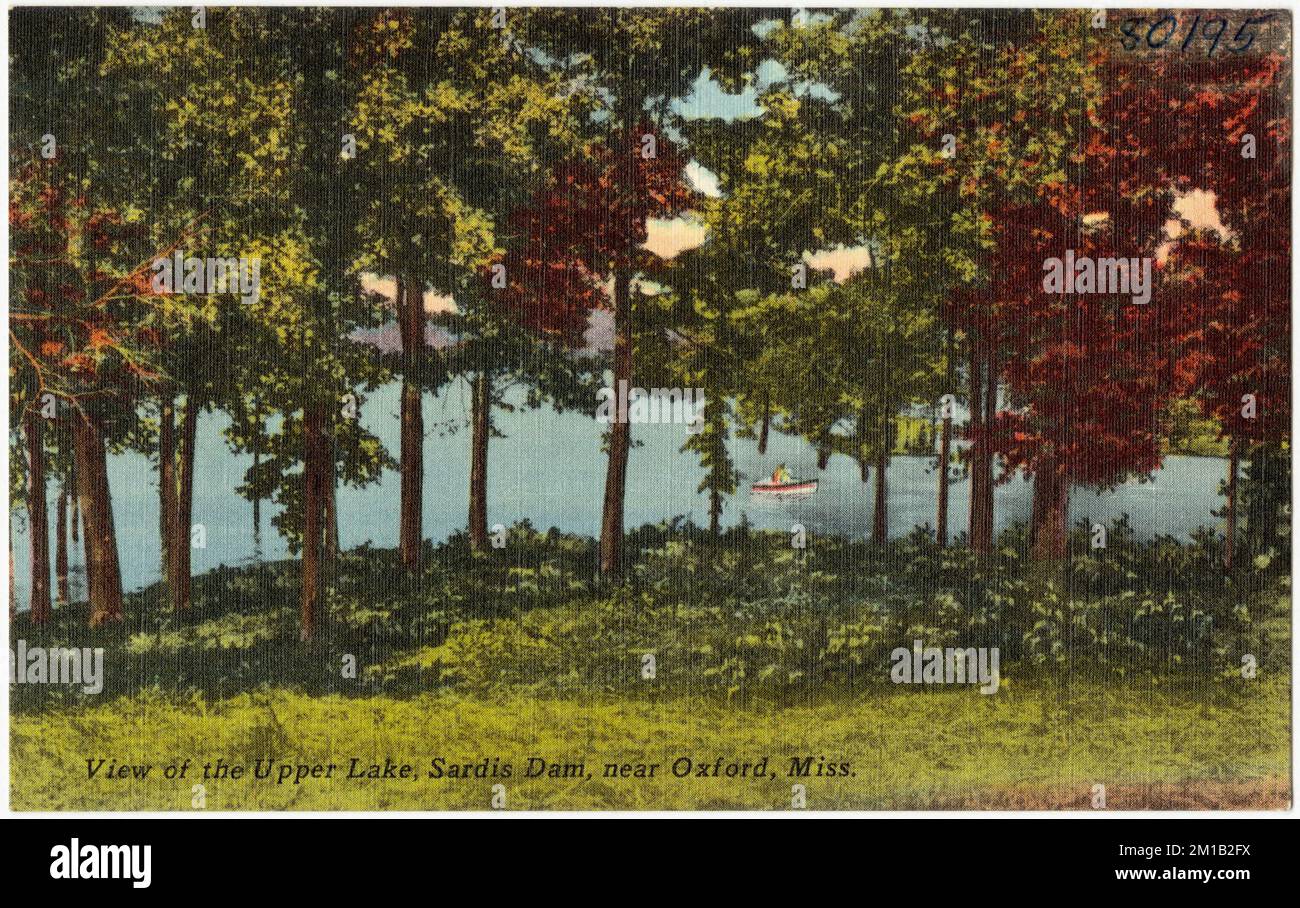 Vista del lago superiore, Sardis Dam, vicino a Oxford, Miss. , Lakes & stagni, Tichnor Brothers Collection, cartoline degli Stati Uniti Foto Stock