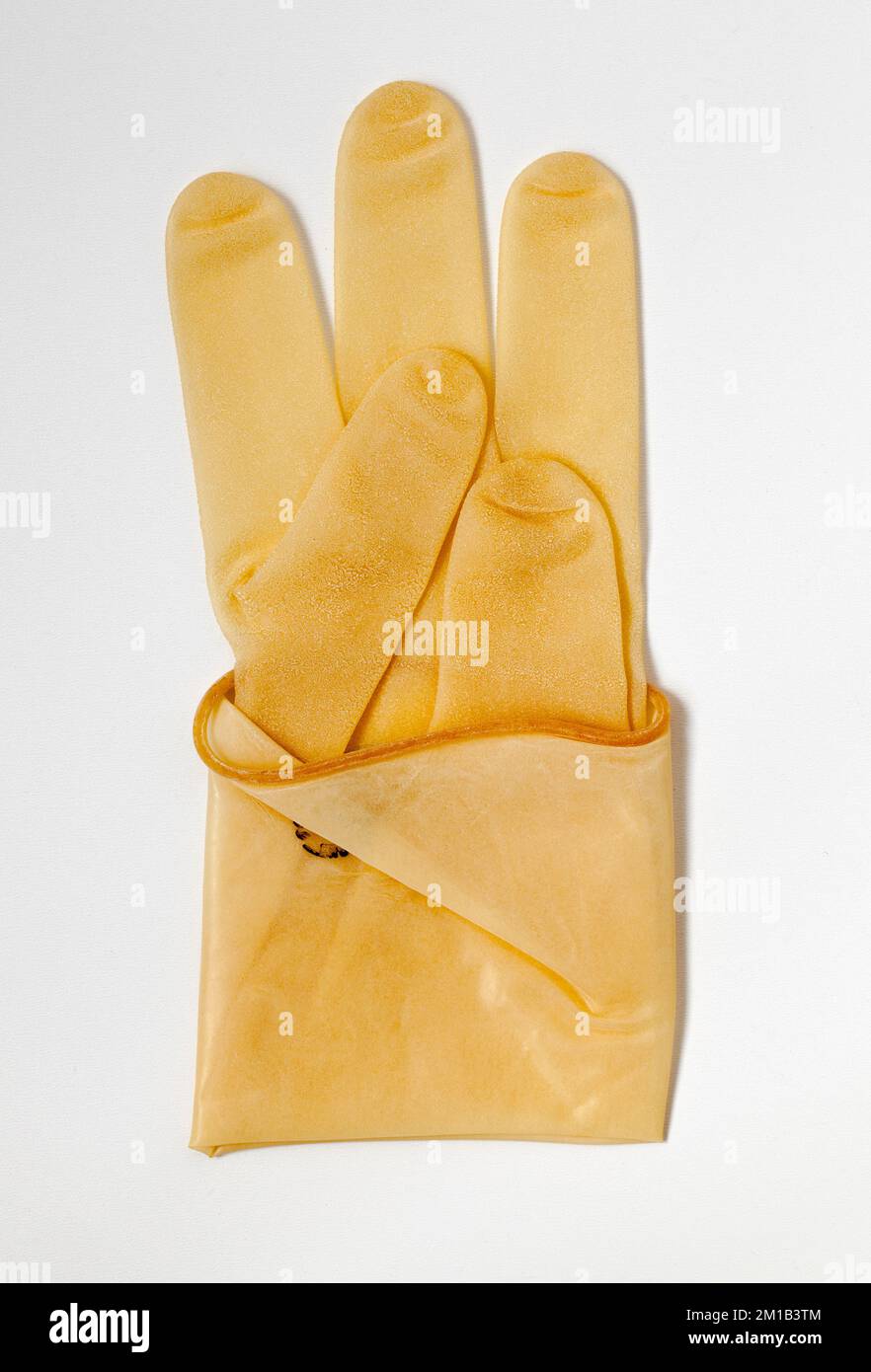 Vecchi guanti monouso per chirurghi Foto Stock