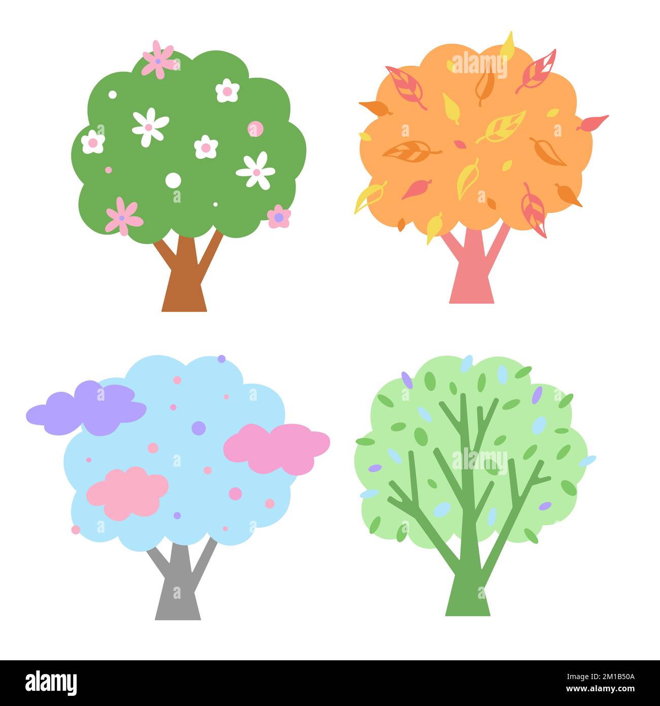Illustrazione vettoriale in colori pastello. Stagioni gli alberi a periodi differenti dell'anno Illustrazione Vettoriale
