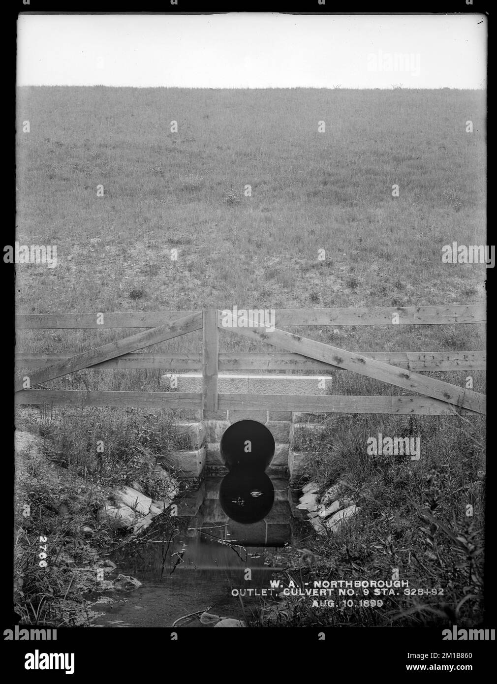 Wachusett Aqueduct, outlet, culvert No. 9, station 328+92, Northborough, Massa, 10 agosto 1899 , opere d'acqua, acquedotti, i colpevoli Foto Stock