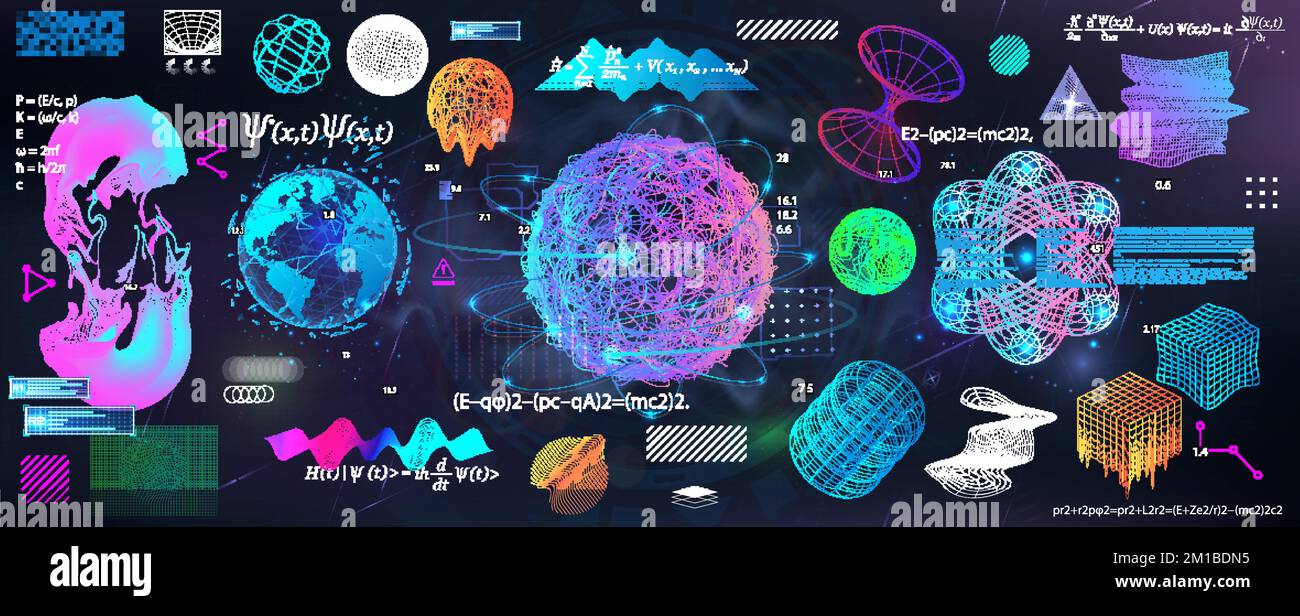 Elementi scientifici e forme geometriche, sfere. Meccanica quantistica Illustrazione Vettoriale