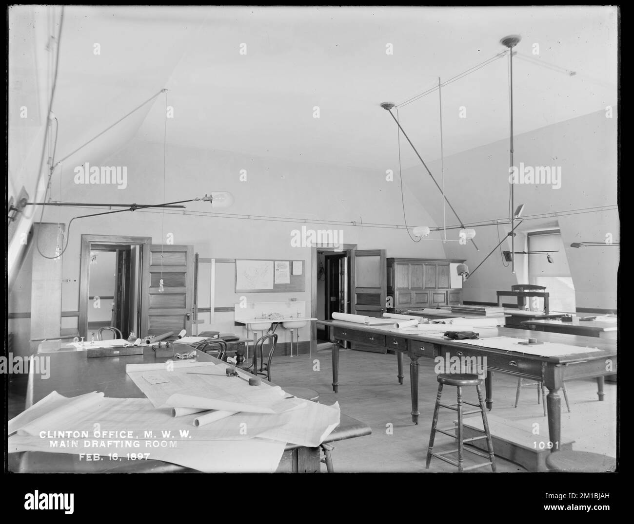 Wachusett Reservoir, Metropolitan Water Works Office, sala di disegno principale, Clinton, Mass., 16 febbraio, 1897 , opere d'acqua, uffici, spazi di lavoro Foto Stock