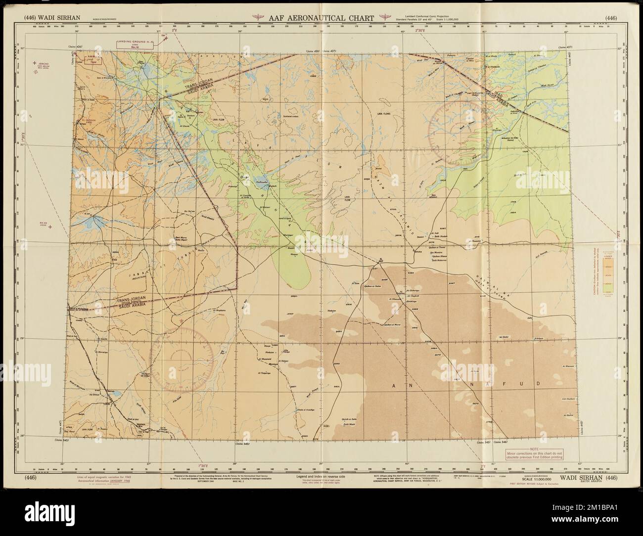 Carta aeronautica Wadi Sirhan AAF , Aeronautica. Ralph Finos Map Collection Foto Stock