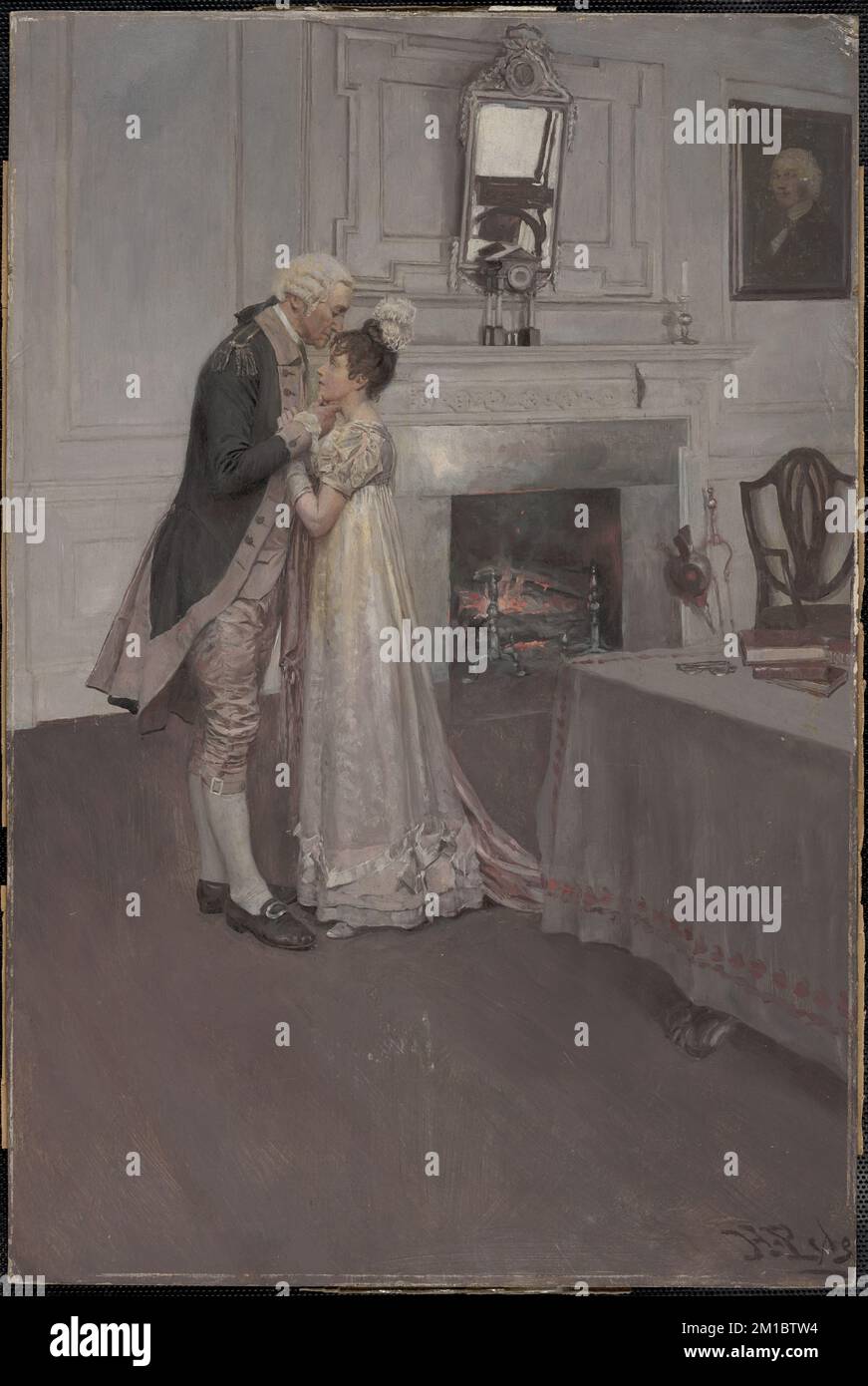 Washington e Nellie Cussis , Presidenti, Padri, Figlie, abbracci, Washington, George, 1732-1799, Lewis, Nelly Cussis, 1779-1852. Howard Pyle (1853-1911). Stampe e dipinti Foto Stock