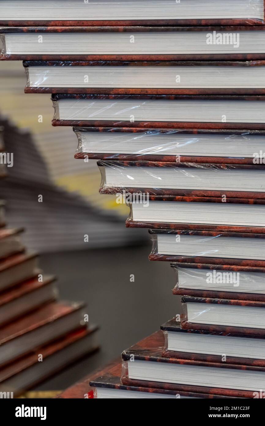 libri impilati su un tavolo, accordi speciali, fiera del libro in messico Foto Stock