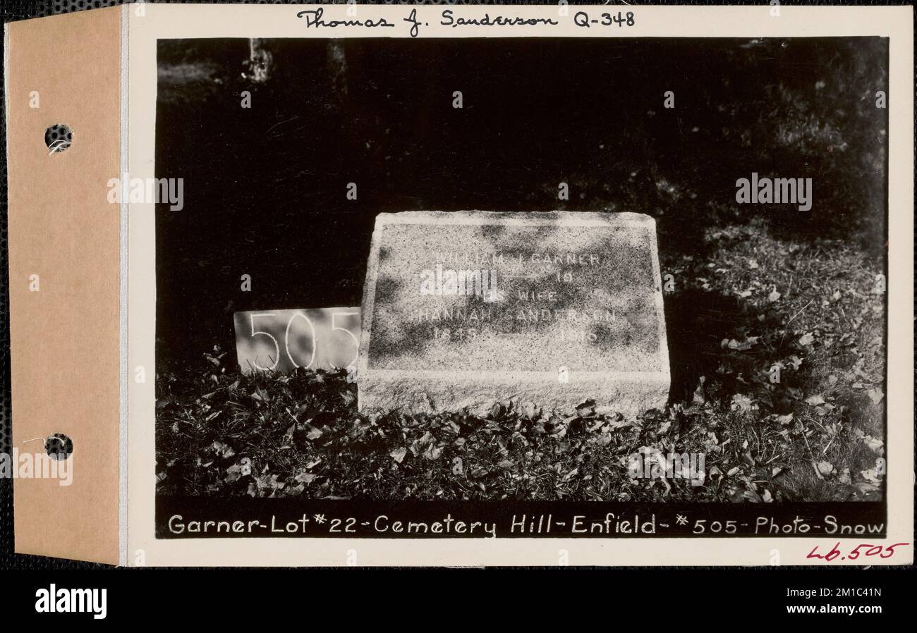 William Garner, Cemetery Hill Cemetery, lotto 22, Enfield, Mass., ca. 1930-1931 : Thomas J. Sanderson, Q-348 , acquedotto, serbatoi strutture di distribuzione dell'acqua, immobiliare, cimiteri Foto Stock