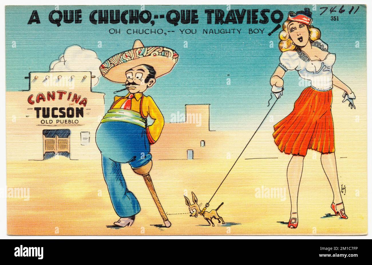 Un que Chucho,- que travieso, OH Chucho,- voi naughty Boy! , Tichnor Brothers Collection, cartoline degli Stati Uniti Foto Stock