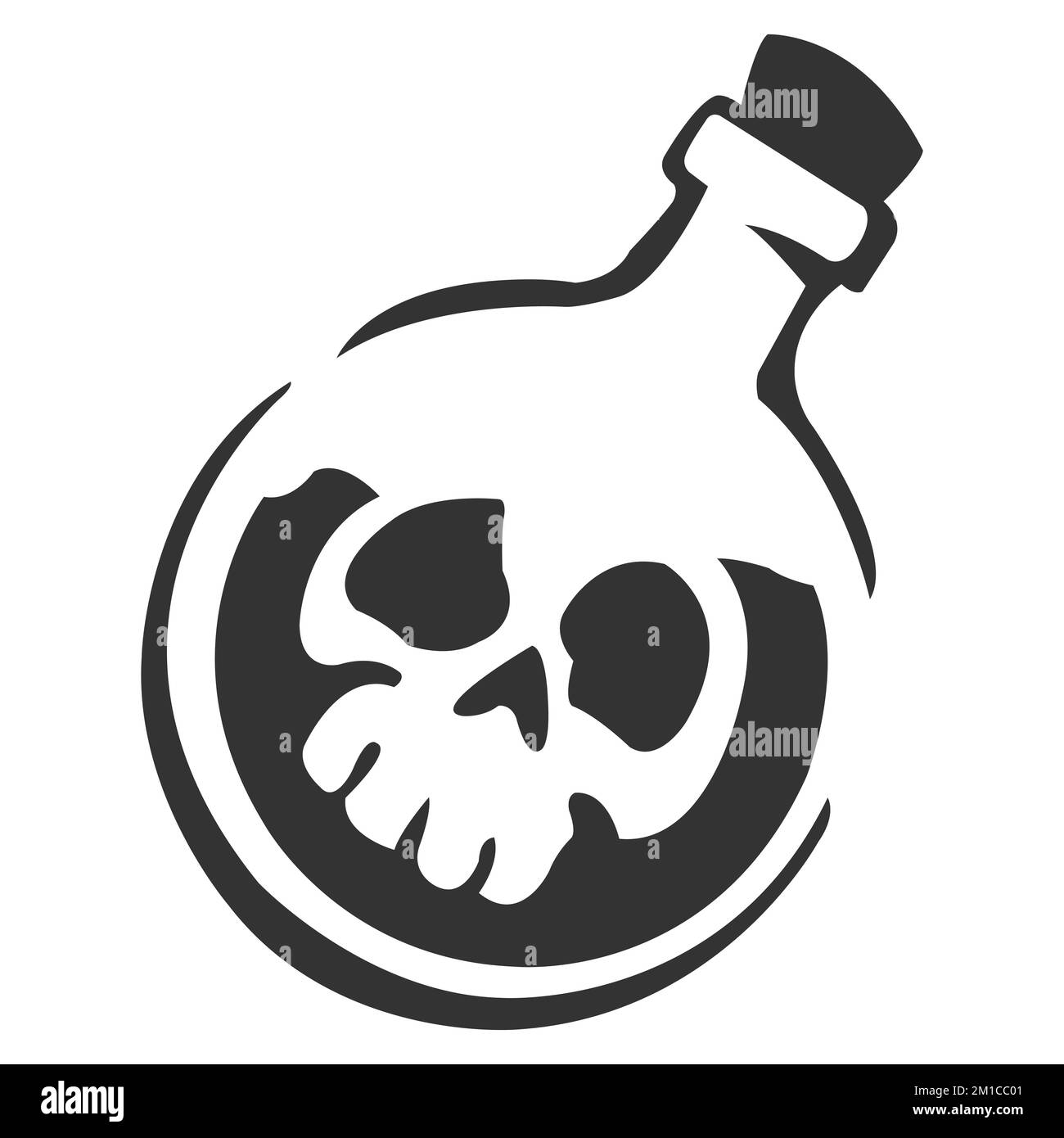 Un cranio con un'icona a forma di bottiglia raffigurante un pirata Jolly roger Sign.EPS 10 Illustrazione Vettoriale