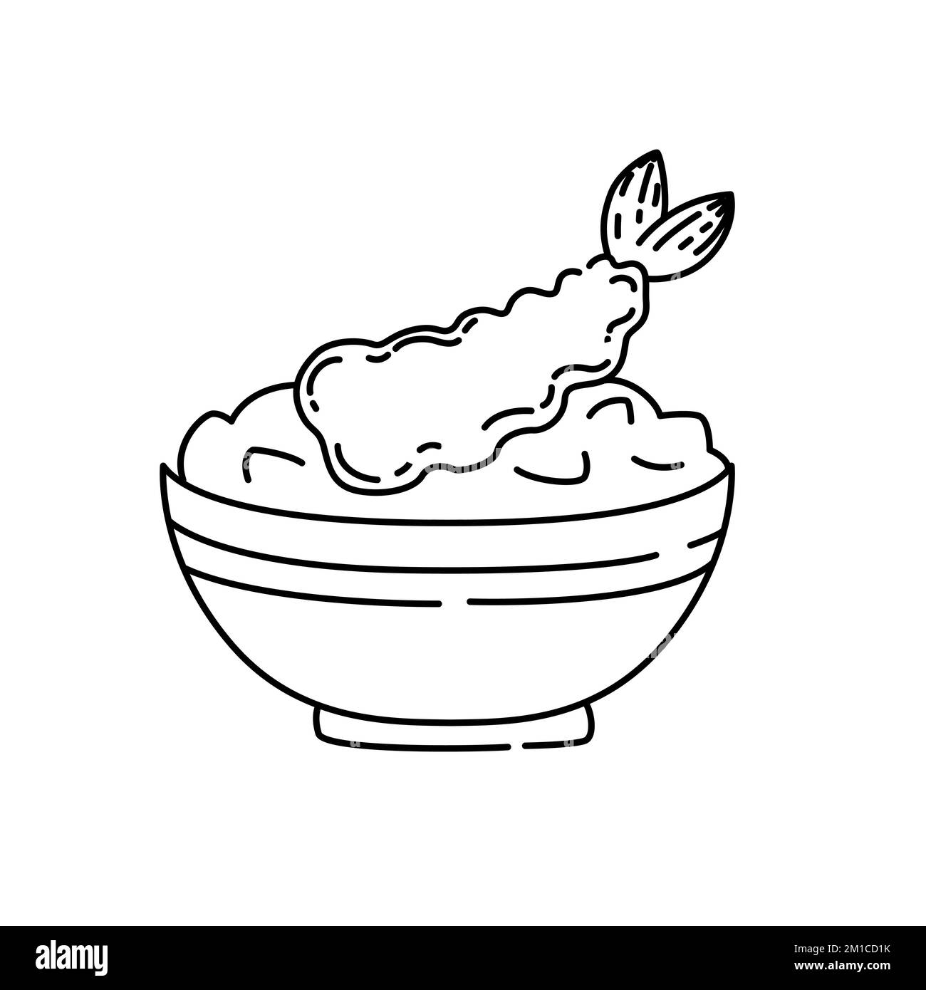 Illustrazione vettoriale stile contorno gamberetti fritti isolati su sfondo bianco Illustrazione Vettoriale