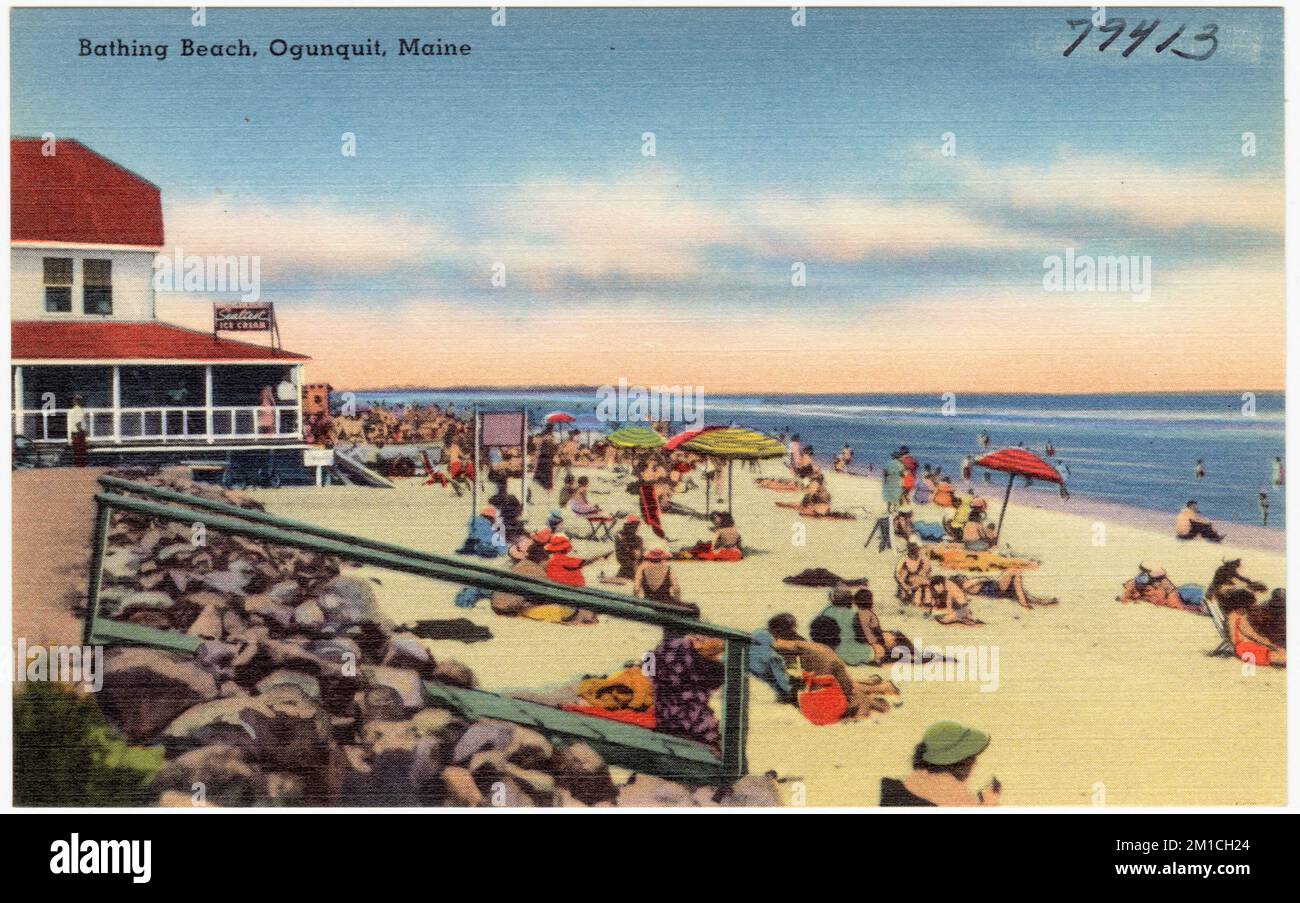 Spiaggia balneare, Ogunquit, Maine , spiagge, Tichnor Brothers Collection, Cartoline degli Stati Uniti Foto Stock