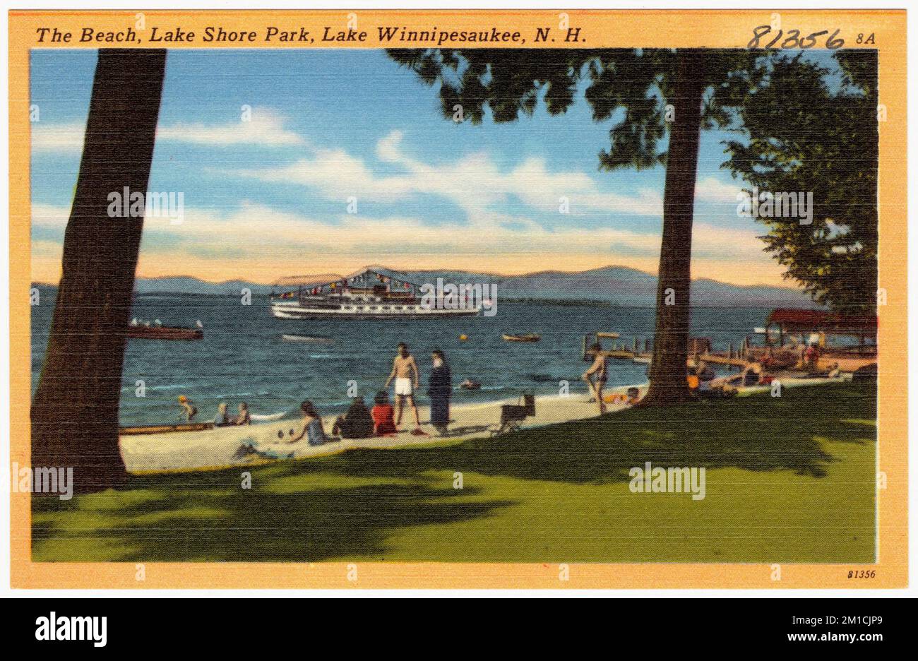 La spiaggia, Lake Shore Park, Lake Winnipesaukee, N.H. , Spiagge, Tichnor Brothers Collection, cartoline degli Stati Uniti Foto Stock