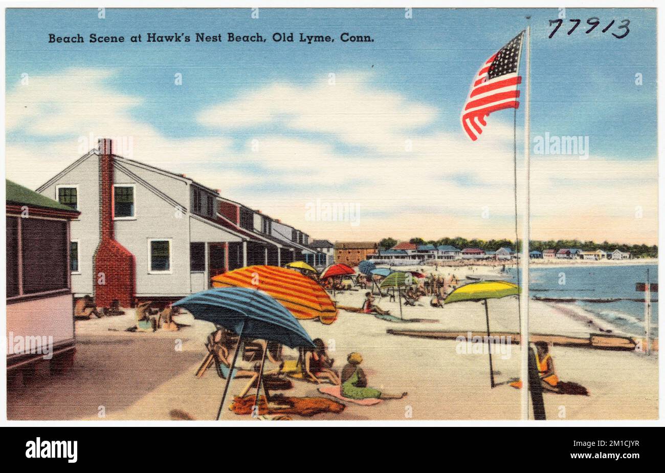 Spiaggia di Hawk's Nest Beach, Old Lyme, Conn. , Spiagge, Tichnor Brothers Collection, cartoline degli Stati Uniti Foto Stock