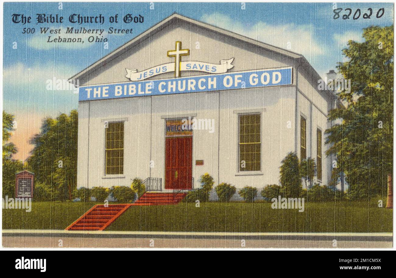 La Bibbia Chiesa di Dio, 500 West Mulberry Street, Libano, Ohio , Chiese, Tichnor Brothers Collection, Cartoline degli Stati Uniti Foto Stock