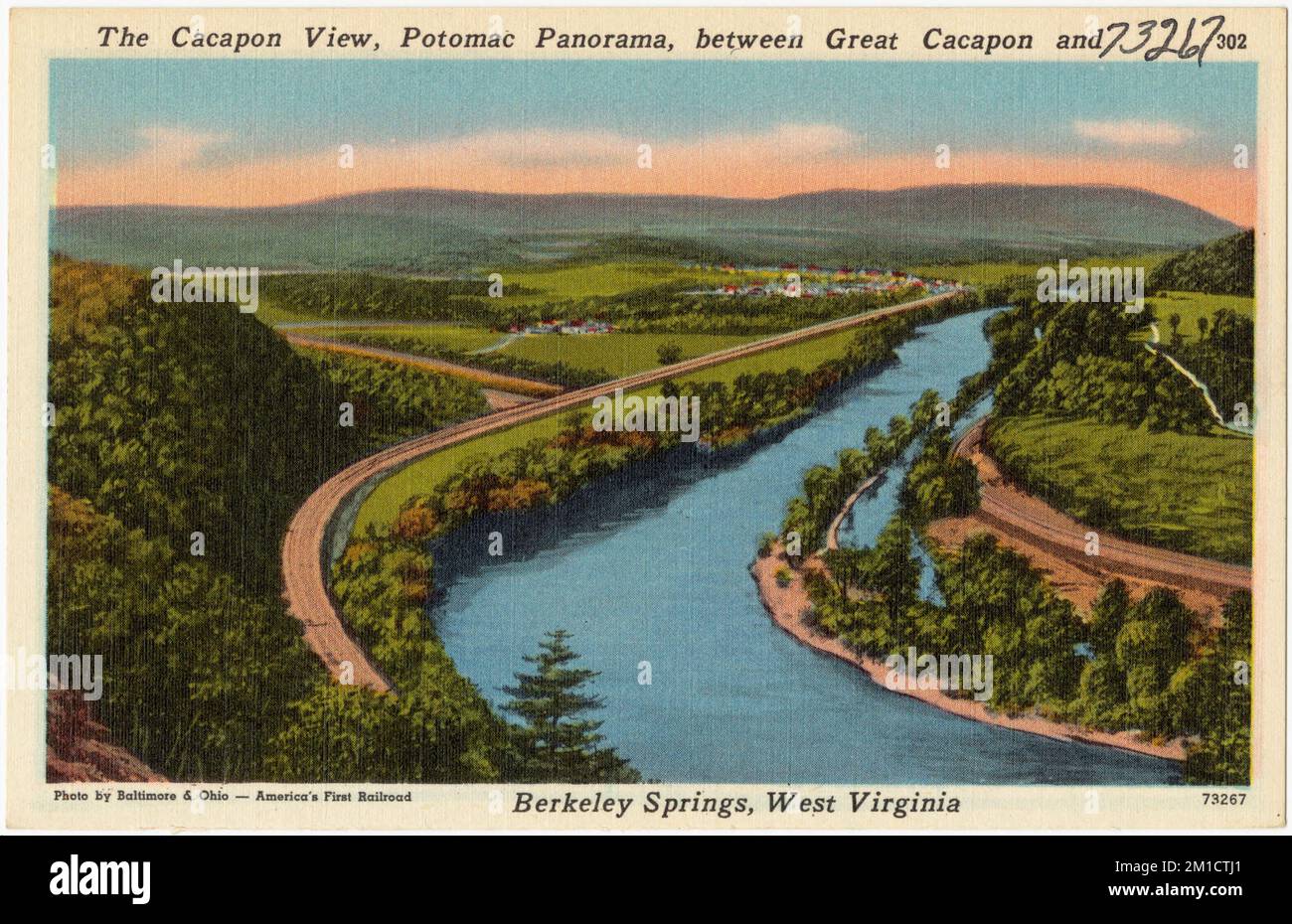 La vista di Cacapon, panorama di Potomac, tra Great Cacapon e Berkley Springs, West Virginia, Rivers, Tichnor Brothers Collection, cartoline degli Stati Uniti Foto Stock