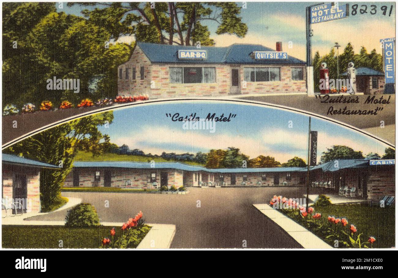 Castle Motel and Restaurant, Stati Uniti Route 40 -- 1/2 miglio ad ovest di Washington, Pa. , Motel, ristoranti, Tichnor Brothers Collection, cartoline degli Stati Uniti Foto Stock