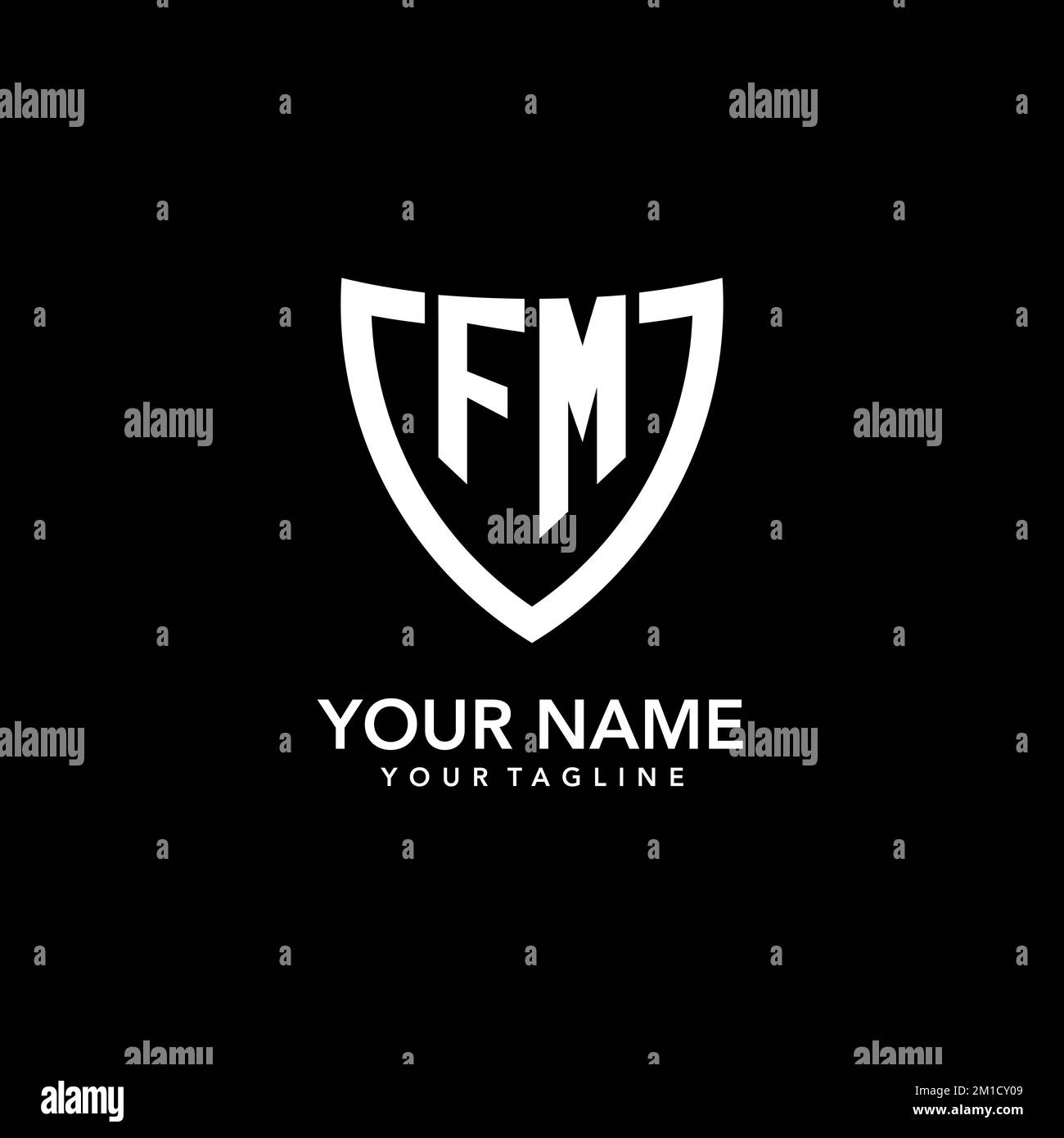 Logo iniziale con monogramma FM e icona a scudo pulita e moderna Illustrazione Vettoriale