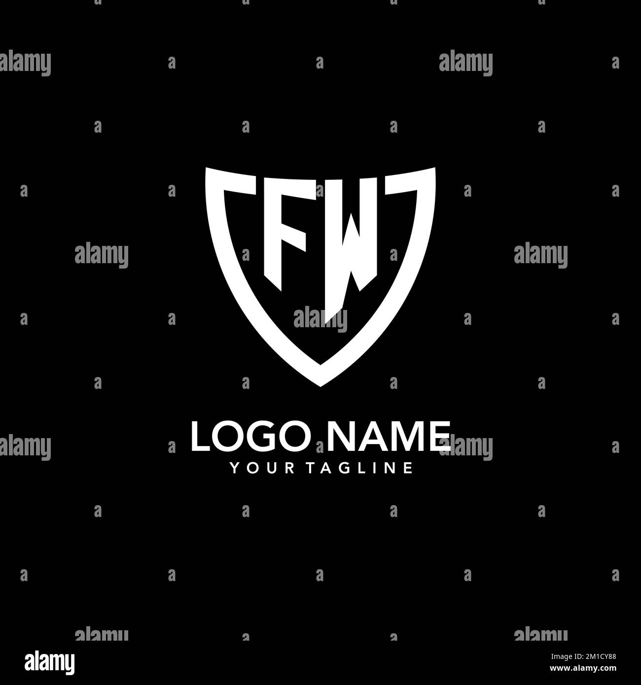 FW monogramma logo iniziale con pulito scudo moderno icona ispirazione design Illustrazione Vettoriale