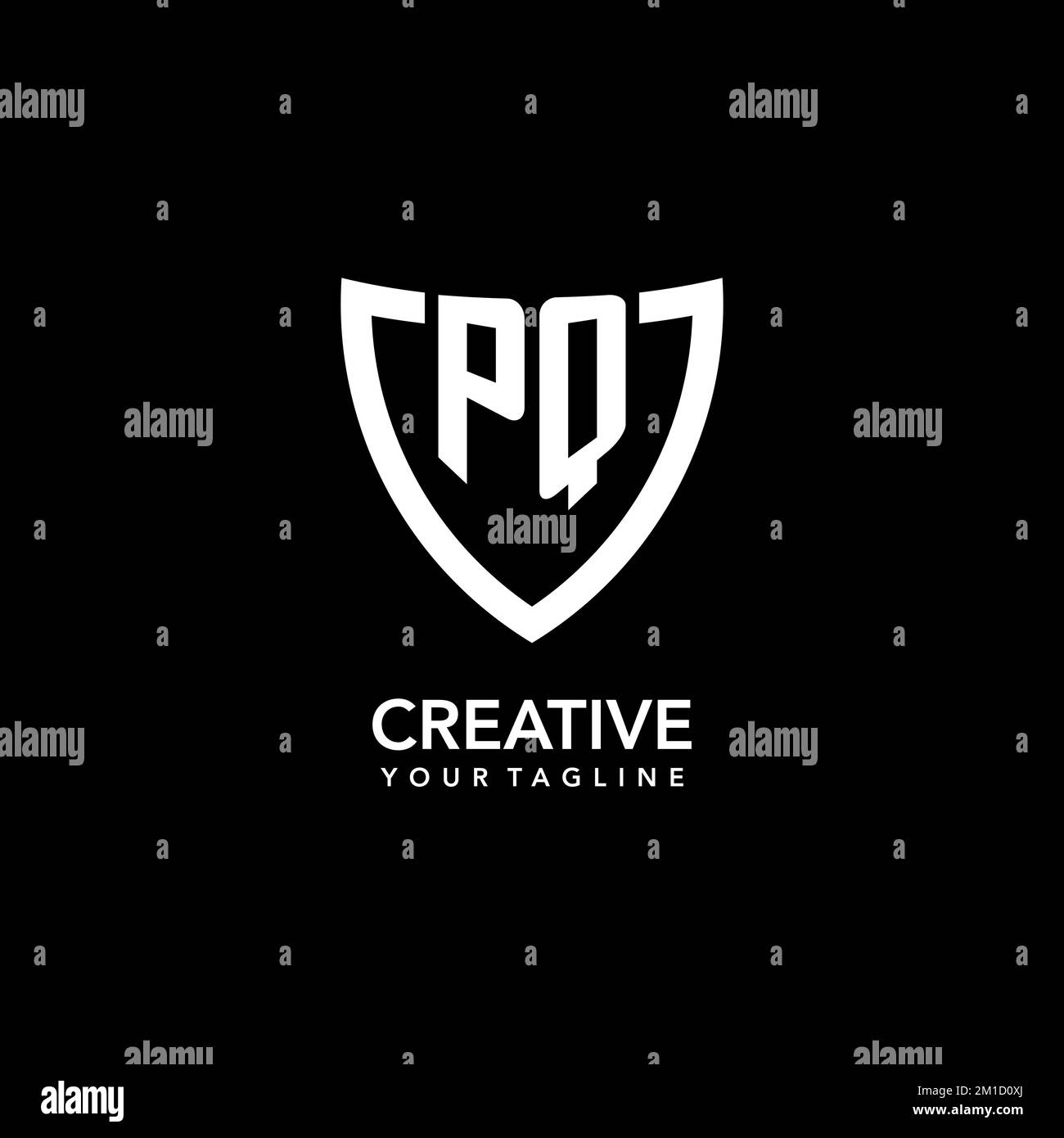 PQ monogramma logo iniziale con pulito scudo moderno icona ispirazione design Illustrazione Vettoriale