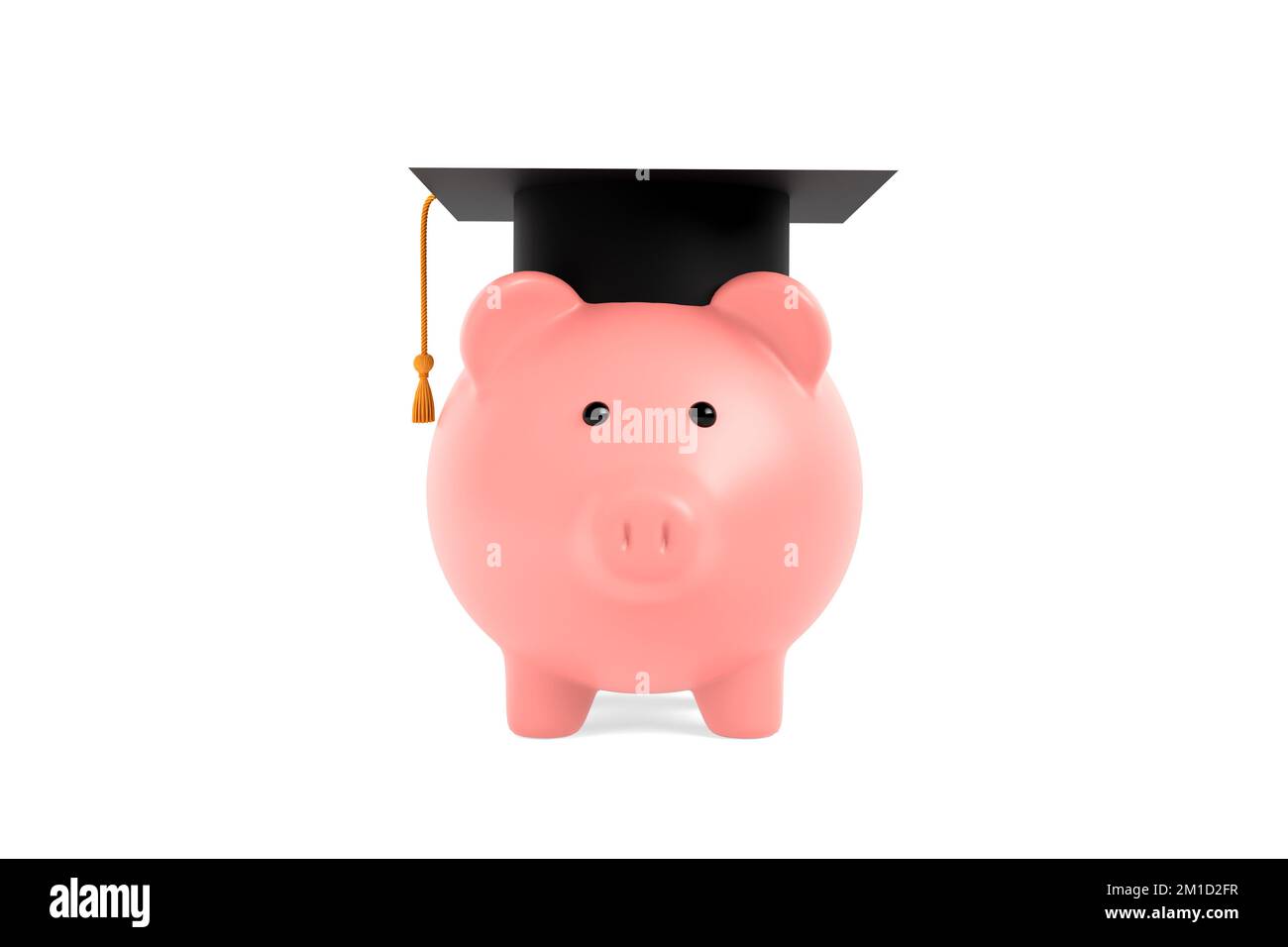 Banco rosa con tappo graduato su sfondo bianco isolato. Il pagamento di prestito dell'allievo, la borsa di studio o l'investimento dell'università. Piano di istruzione finanziaria Foto Stock
