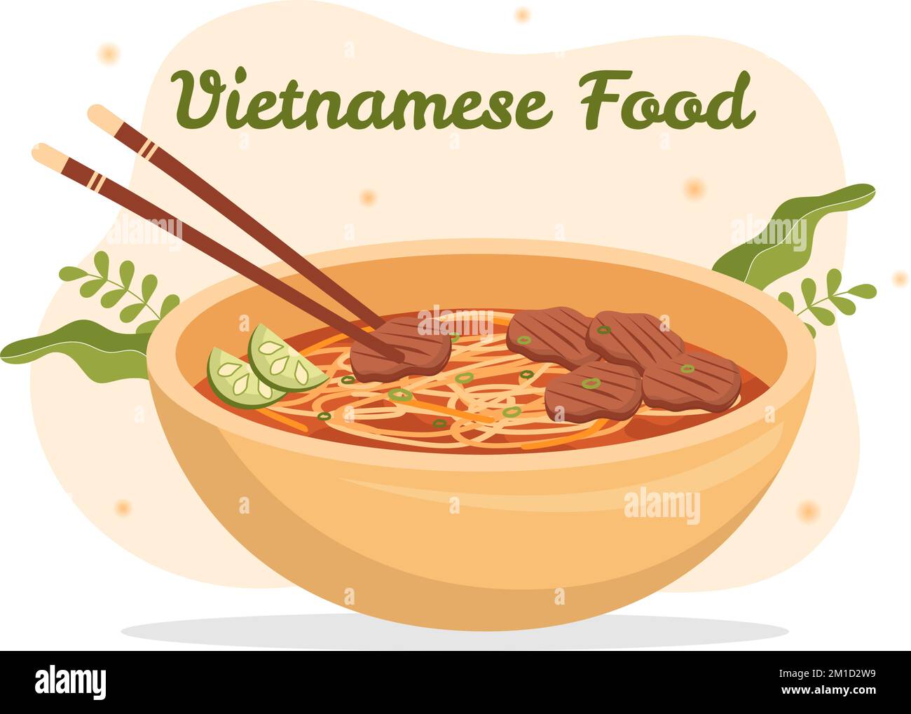 Vietnamita Food Restaurant Menu con collezione di vari piatti deliziosi cucina in stile piatto Cartoon Hand Drawed Templates Illustrazione Illustrazione Vettoriale