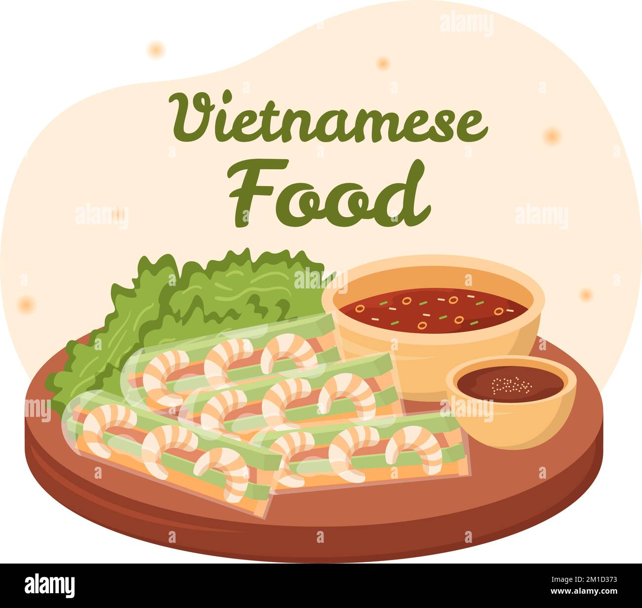 Vietnamita Food Restaurant Menu con collezione di vari piatti deliziosi cucina in stile piatto Cartoon Hand Drawed Templates Illustrazione Illustrazione Vettoriale