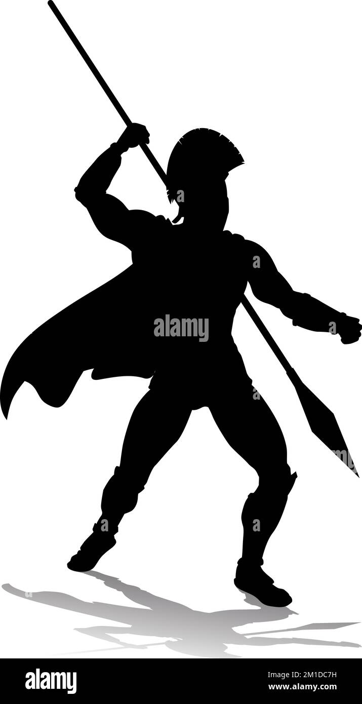 Spartan Silhouette Gladiator Trojan Greek Warrior Illustrazione Vettoriale