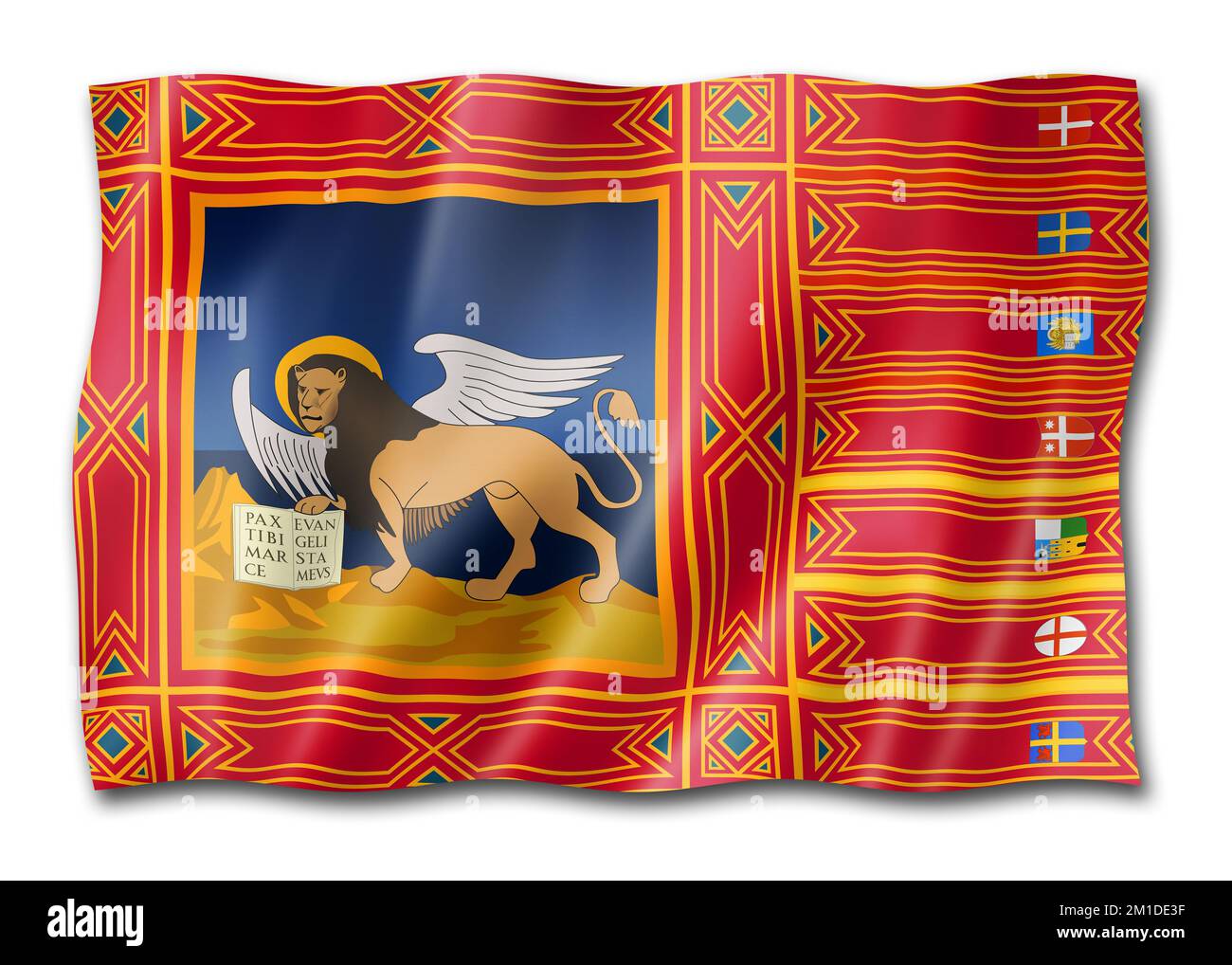Bandiera della regione Veneto, collezione di banner ondulati in Italia. 3D illustrazione Foto Stock