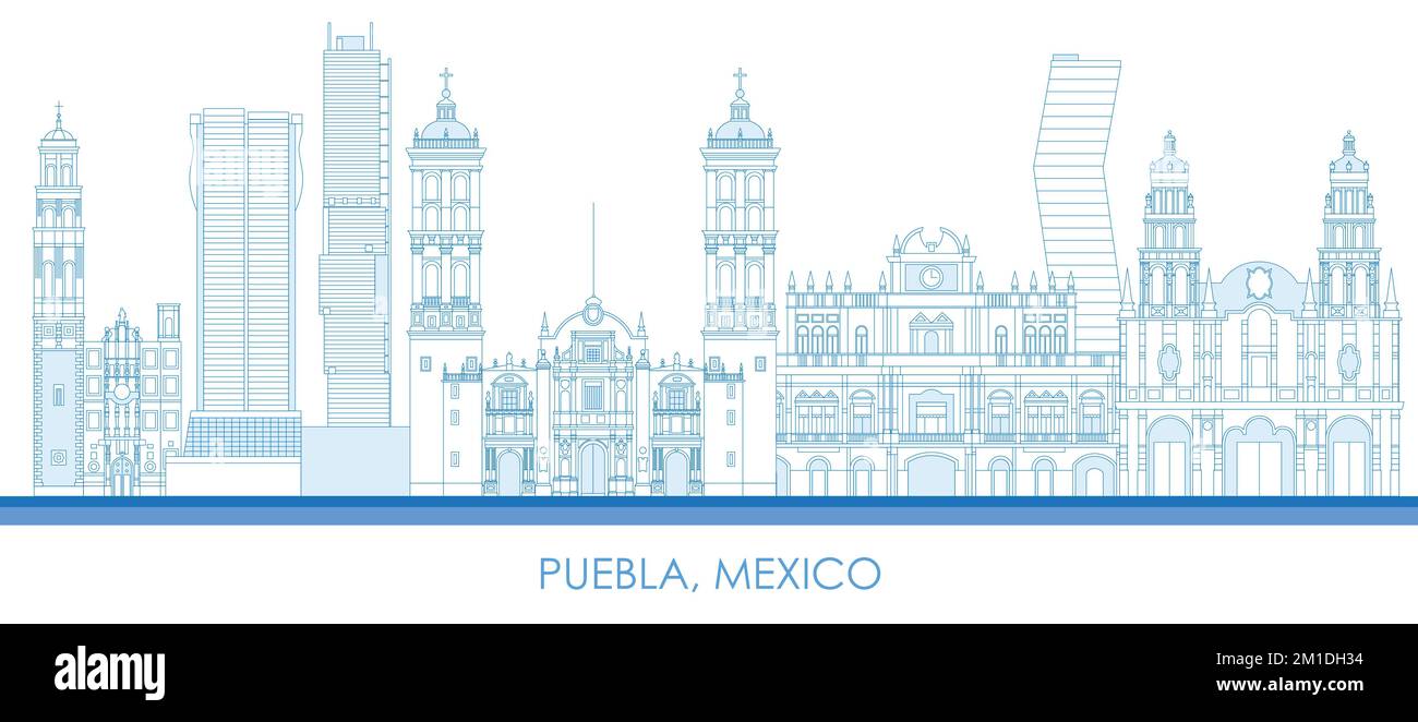 Contorno panorama della città di Puebla, Messico - illustrazione vettoriale Illustrazione Vettoriale