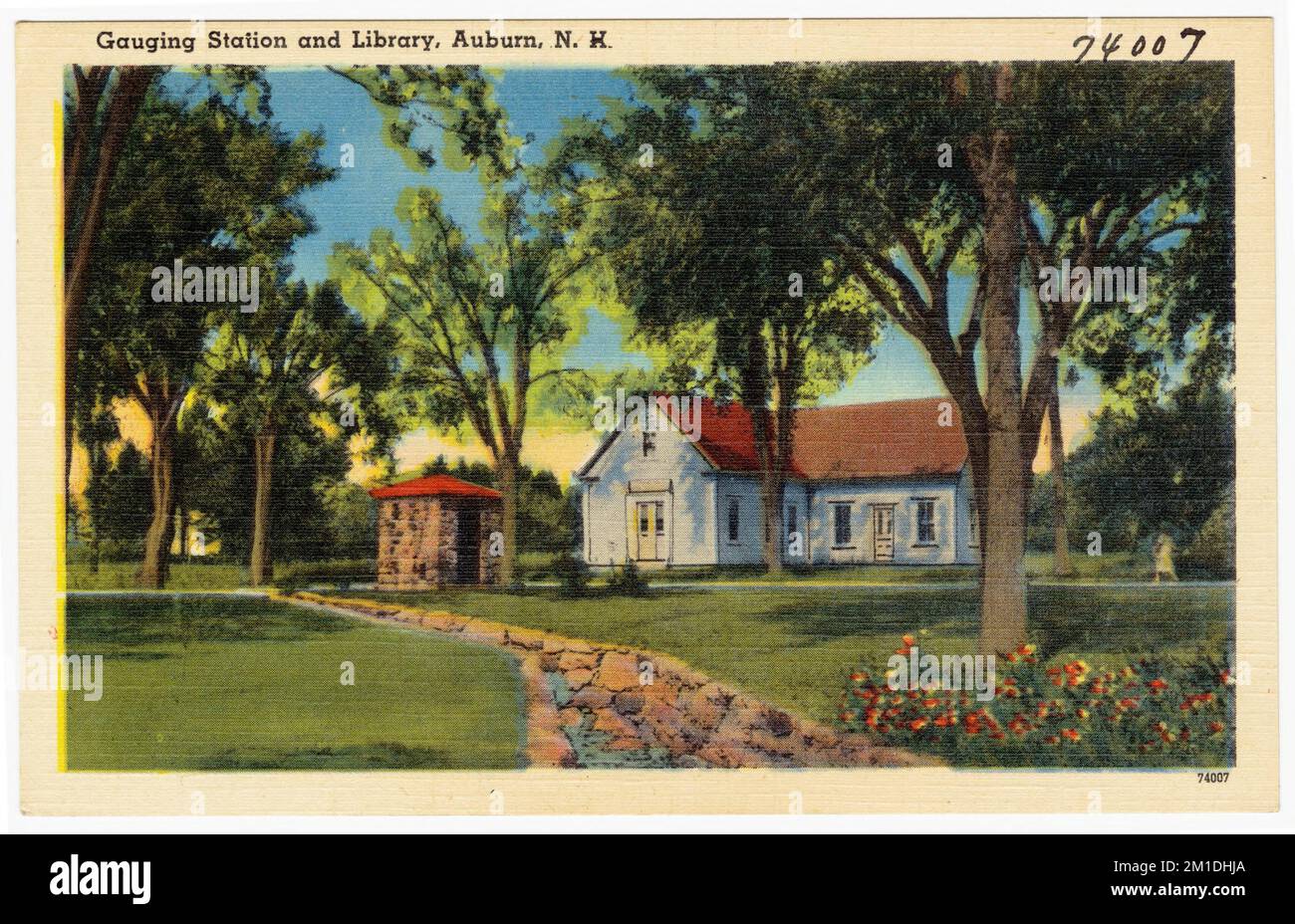 Stazione di misurazione e biblioteca, Auburn, N.H. , Tichnor Brothers Collection, cartoline degli Stati Uniti Foto Stock