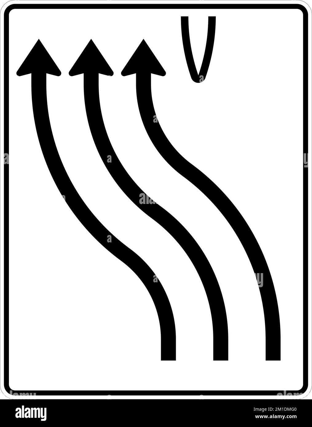 Questo segno indica la fine di una corsia. Tutto il traffico in queste corsie deve confluire nella corsia adiacente. Indicazioni stradali, indicazioni stradali Ger Illustrazione Vettoriale