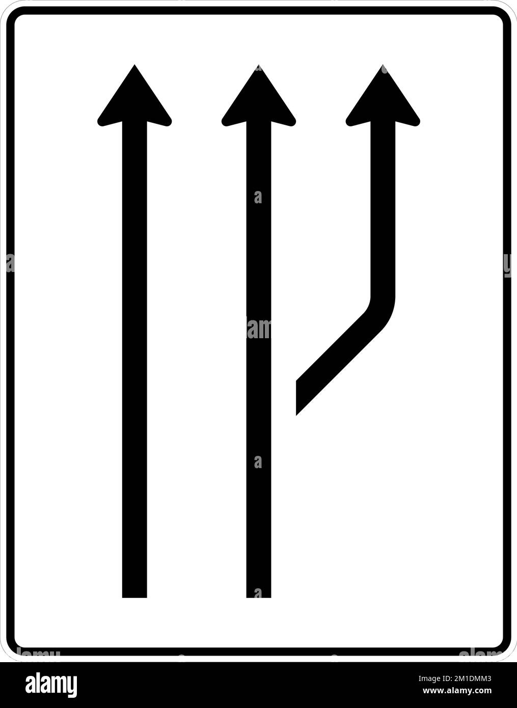 Questo segno indica la fine di una corsia. Tutto il traffico in queste corsie deve confluire nella corsia adiacente. Indicazioni stradali, indicazioni stradali Ger Illustrazione Vettoriale
