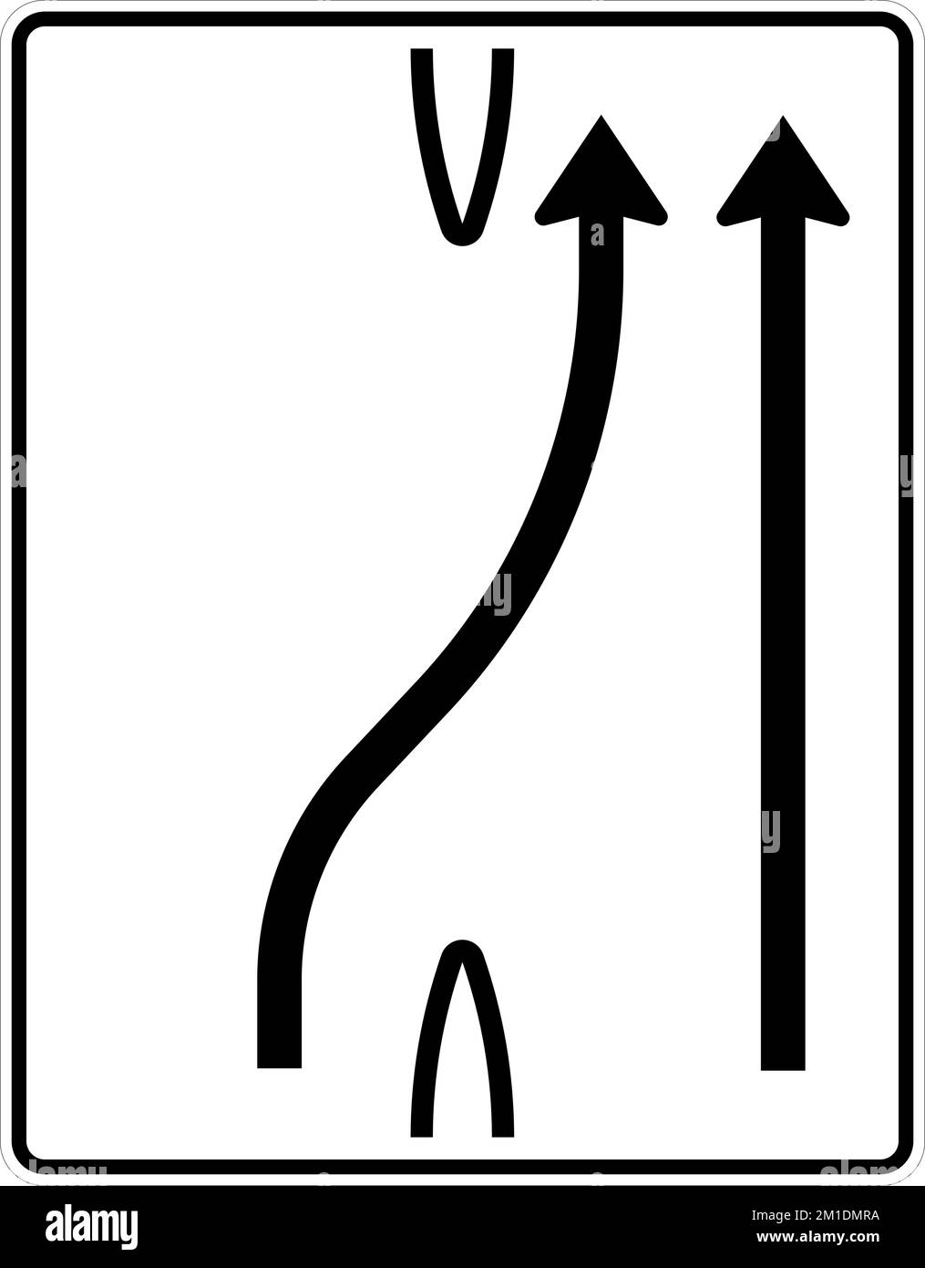 Questo segno indica la fine di una corsia. Tutto il traffico in queste corsie deve confluire nella corsia adiacente. Indicazioni stradali, indicazioni stradali Ger Illustrazione Vettoriale