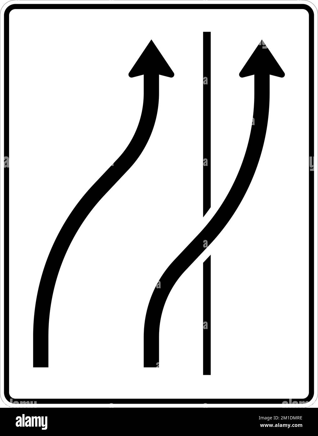 Questo segno indica la fine di una corsia. Tutto il traffico in queste corsie deve confluire nella corsia adiacente. Indicazioni stradali, indicazioni stradali Ger Illustrazione Vettoriale
