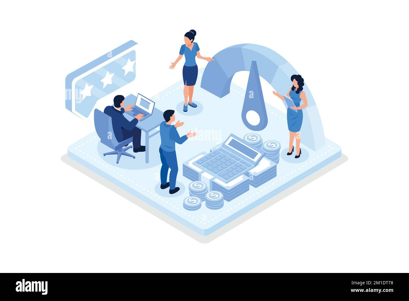 Rapporto di credito isometrico. Caratteri con buon segno di accreditamento che riceve l'approvazione di prestito dalla banca. Concetto di finanza personale, illlust moderno del vettore isometrico Illustrazione Vettoriale