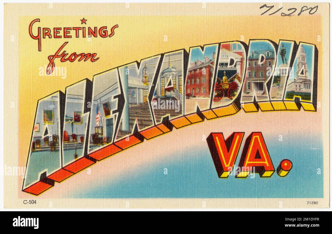 Saluti da Alessandria, VA. , Tichnor Brothers Collection, cartoline degli Stati Uniti Foto Stock