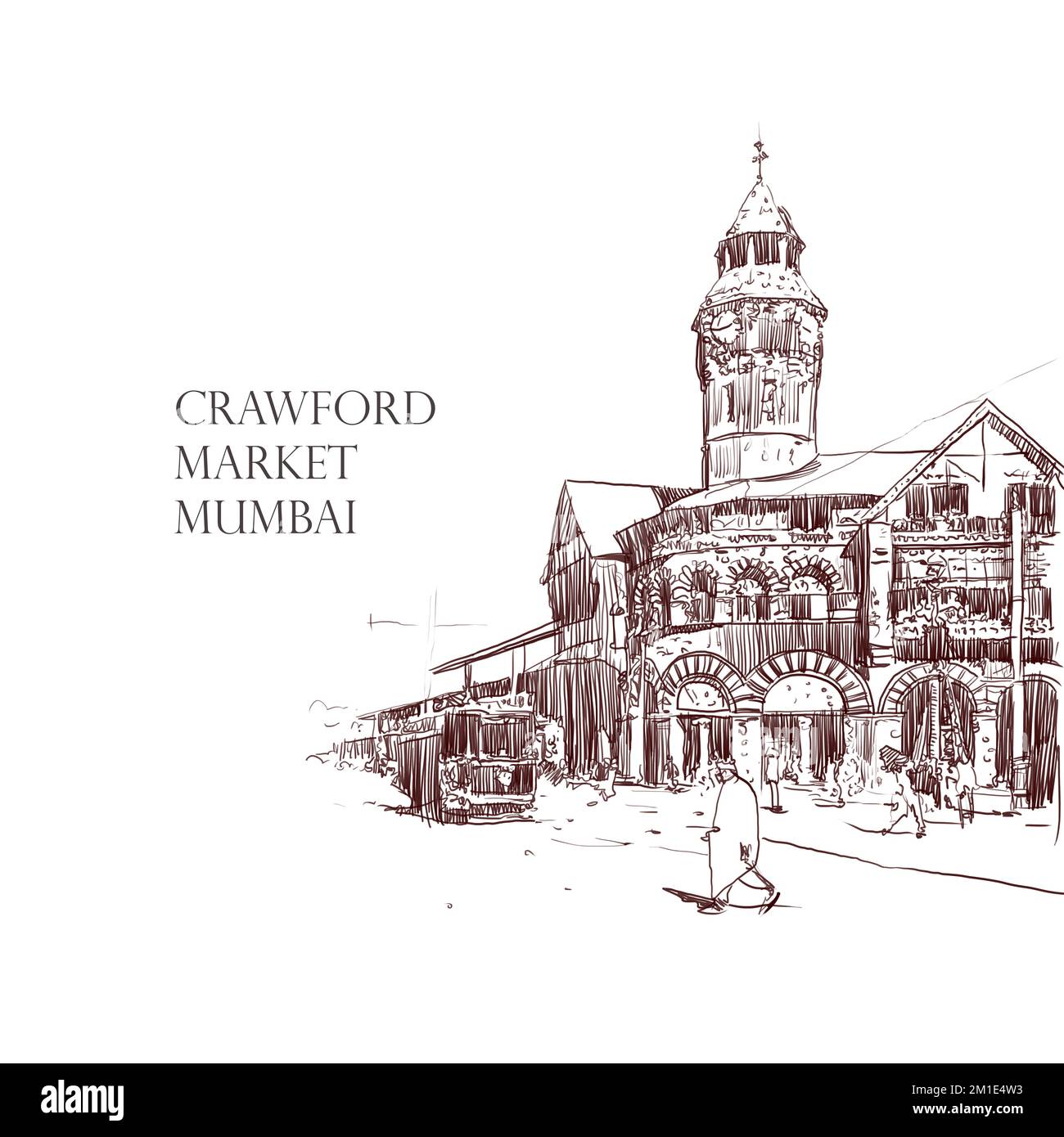 Uno dei mercati più antichi e più popolari di Mumbai - mercato di Crawford anche conosciuto come Mahatma Jyotiba Phule Mandai illustrazione, edifici & Architetti Foto Stock