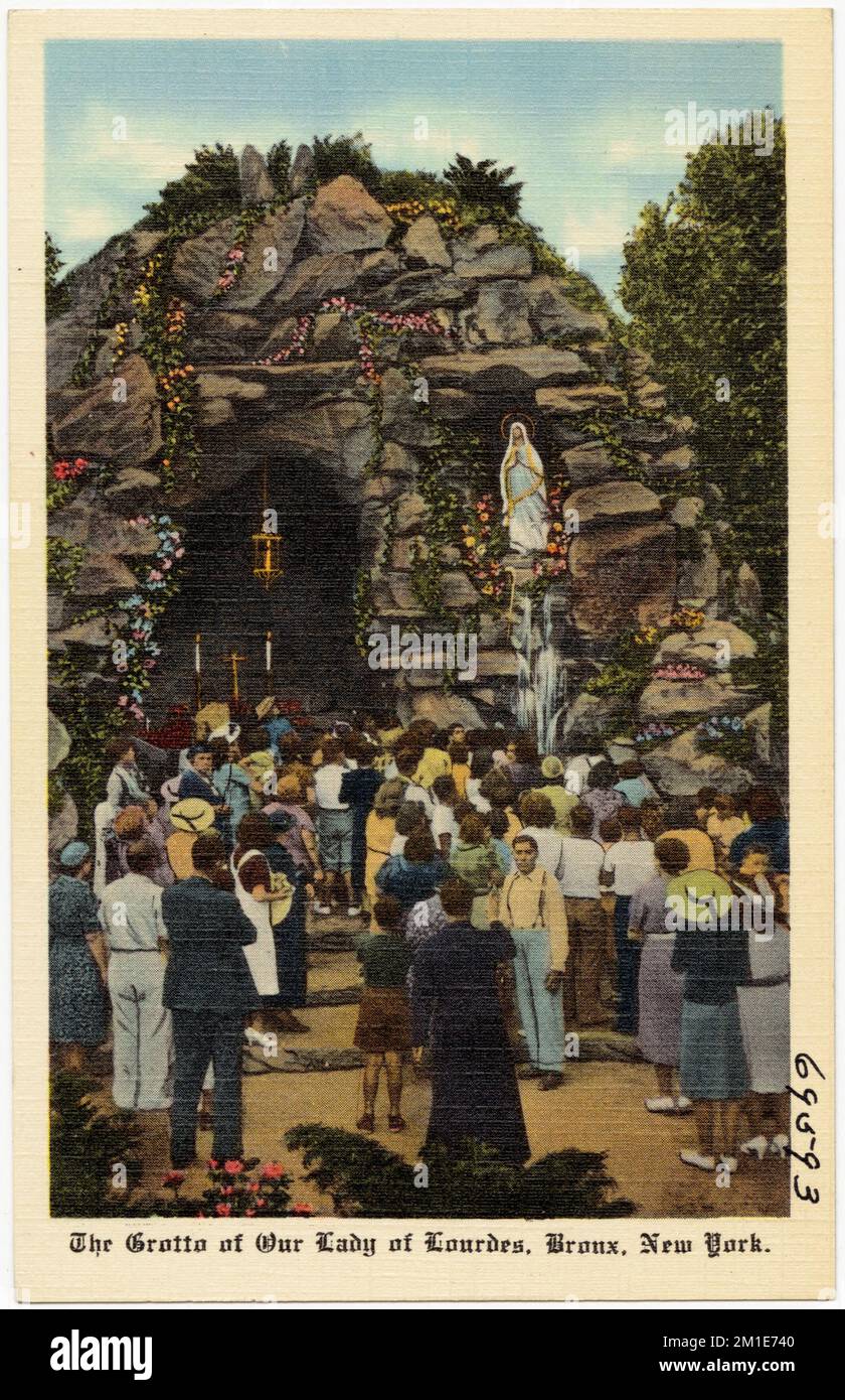 La Grotta di nostra Signora di Lourdes, Bronx, New York, Grotte, Tichnor Brothers Collection, Cartoline degli Stati Uniti Foto Stock
