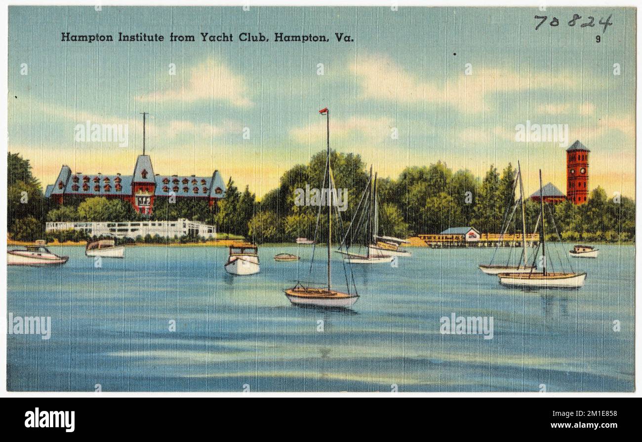 Hampton Institute dallo Yacht Club, Hampton, Virginia , Boats, Tichnor Brothers Collection, cartoline degli Stati Uniti Foto Stock